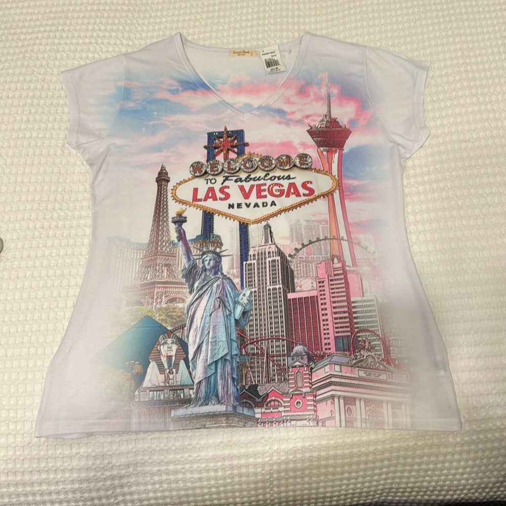 Welcome to Las Vegas airbrush sparkle souvenir T-shirt. XL